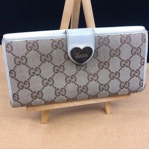 Authentic Gucci GG140 GG Canvas Long Bifold Wallet